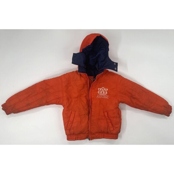 Vintage Auburn Tigers Puffer Jacket Reversible Kids Medium 10-12 Hooded Thick - Picture 6 of 16